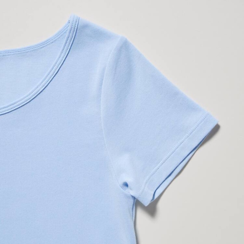 Kids' Uniqlo Airism Cotton Scoop Neck T Shirts Light Blue | WFQH-90253