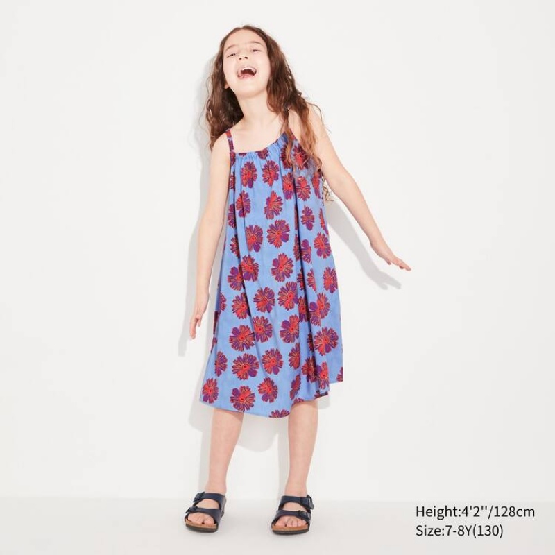 Kids\' Uniqlo Andy Warhol Flowers Collection Ut Camisole Dress Blue | YEDN-82194