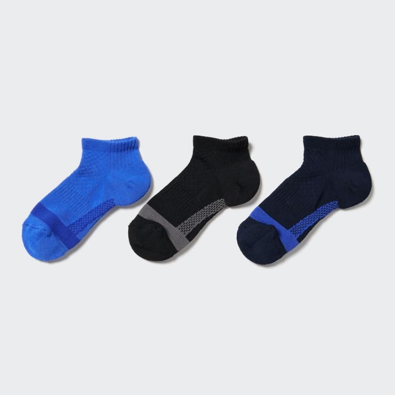 Kids\' Uniqlo Arch Support Short (Three Pairs) Socks Blue / Black | YOGQ-85964