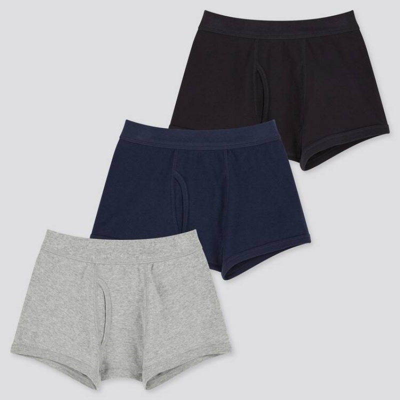 Kids\' Uniqlo Boxer (Three Pack) Underwear Grey / Blue / Black | AVDX-03179