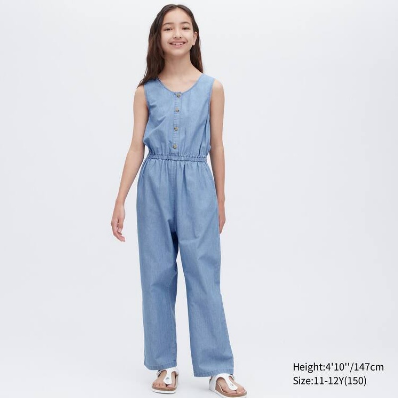 Kids' Uniqlo Chambray Jumpsuit Blue | HEJS-48650