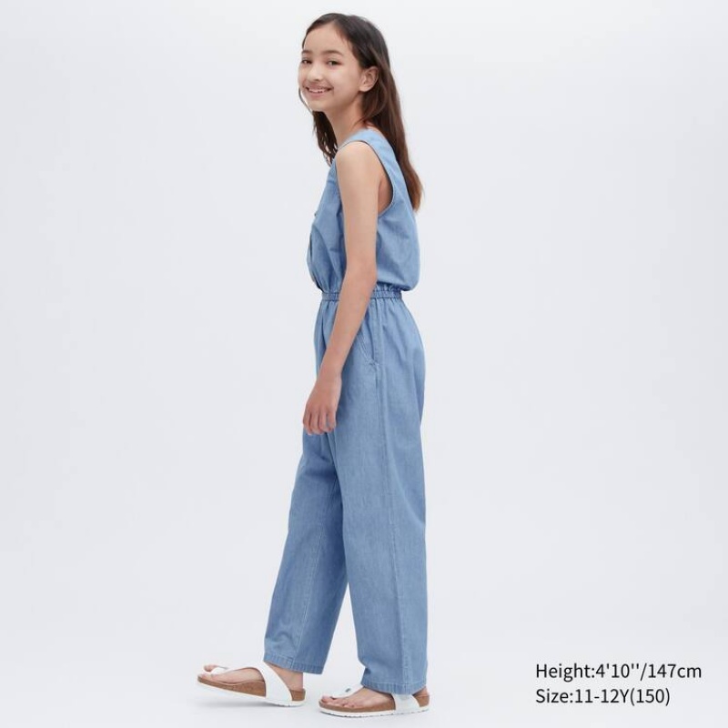 Kids' Uniqlo Chambray Jumpsuit Blue | HEJS-48650