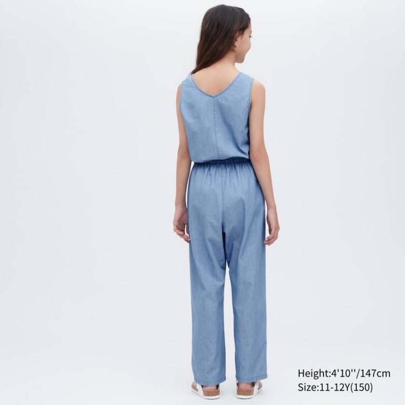 Kids' Uniqlo Chambray Jumpsuit Blue | HEJS-48650