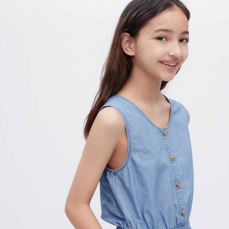 Kids' Uniqlo Chambray Jumpsuit Blue | HEJS-48650