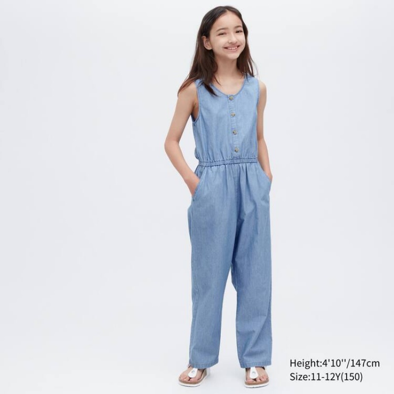 Kids\' Uniqlo Chambray Jumpsuit Blue | HEJS-48650