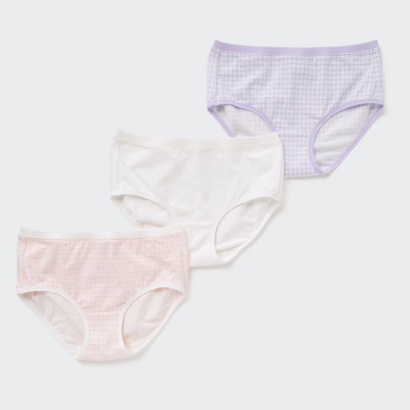 Kids\' Uniqlo Checked Hiphugger (Three Pairs) Underwear Pink / White / Purple | XINR-19634