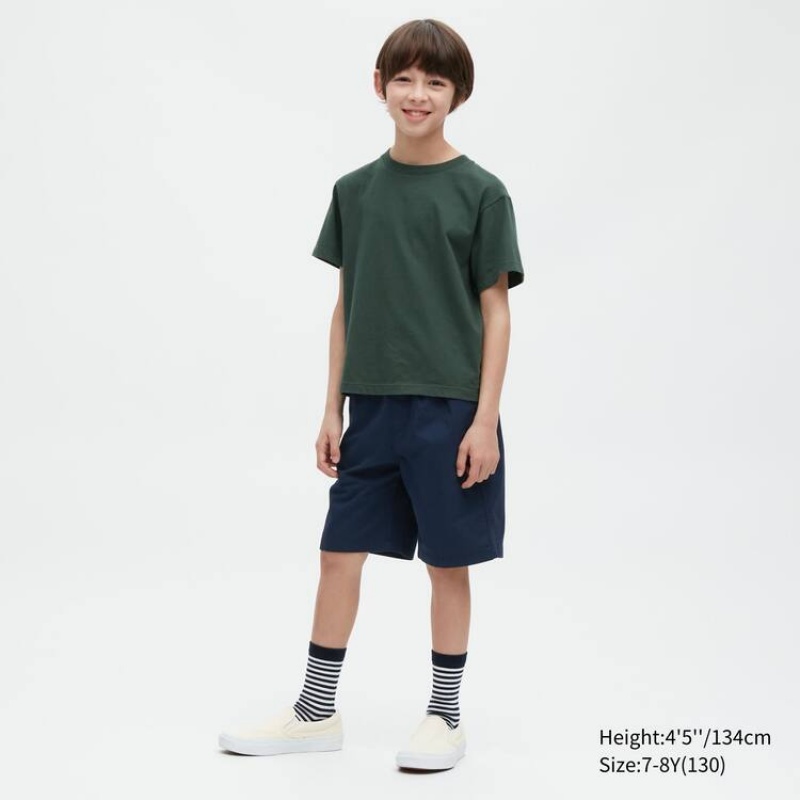 Kids' Uniqlo Cotton Twill Easy Shorts Navy | BCGU-19504