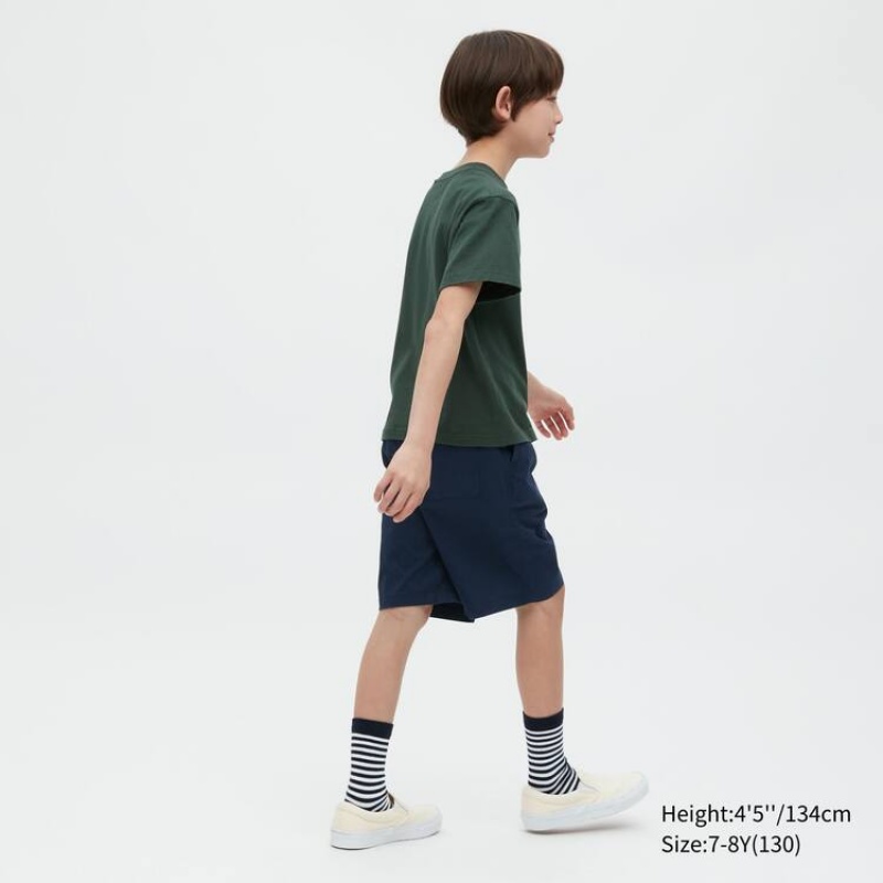 Kids' Uniqlo Cotton Twill Easy Shorts Navy | BCGU-19504