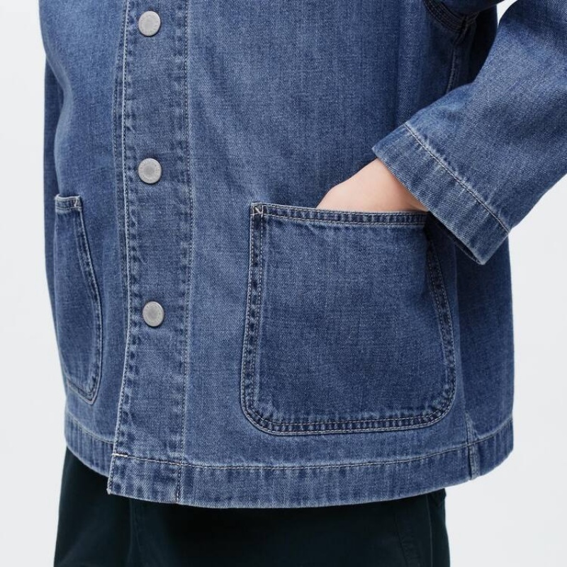 Kids' Uniqlo Denim Overshirt Jackets Blue | SLBT-81307