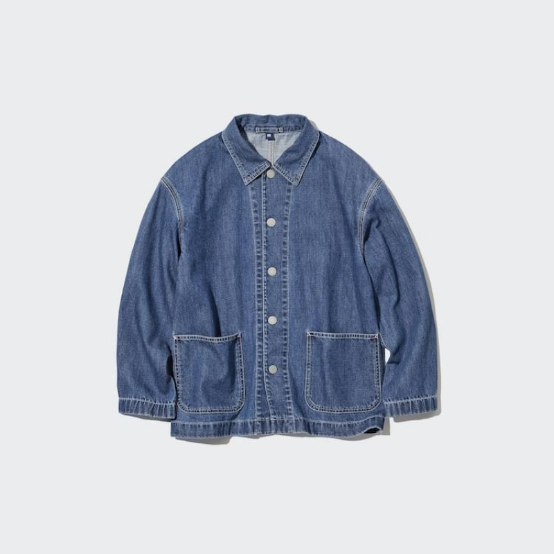 Kids' Uniqlo Denim Overshirt Jackets Blue | SLBT-81307