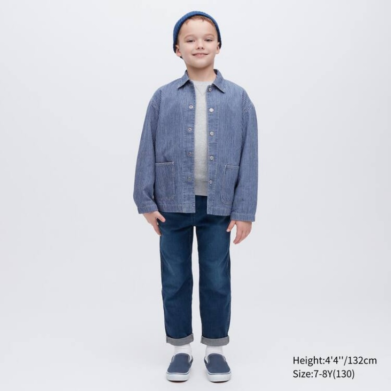 Kids' Uniqlo Denim Striped Overshirt Jackets Blue | GMSO-83417