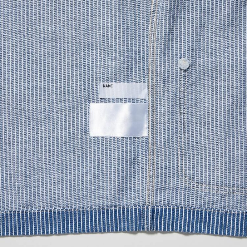 Kids' Uniqlo Denim Striped Overshirt Jackets Blue | GMSO-83417