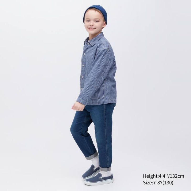 Kids' Uniqlo Denim Striped Overshirt Jackets Blue | GMSO-83417