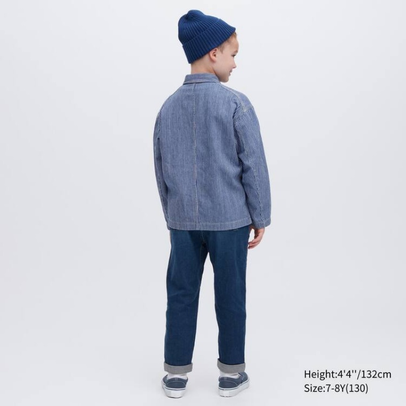 Kids' Uniqlo Denim Striped Overshirt Jackets Blue | GMSO-83417