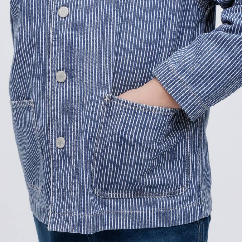 Kids' Uniqlo Denim Striped Overshirt Jackets Blue | GMSO-83417