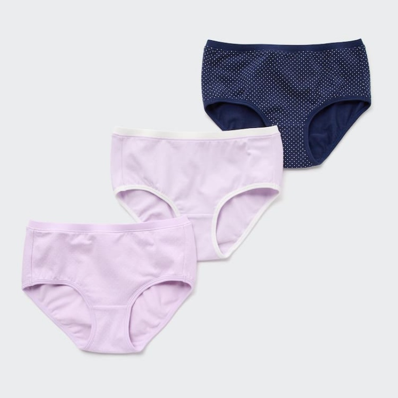 Kids\' Uniqlo Dotted Hiphugger (Three Pairs) Underwear Pink / Navy | SRLC-36784