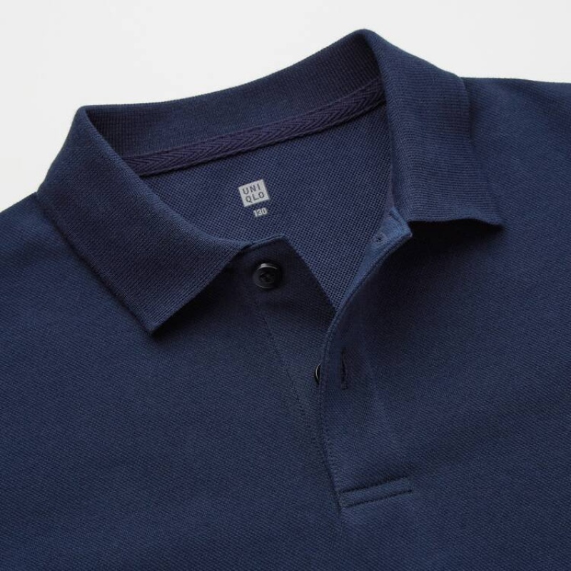 Kids' Uniqlo Dry Piqué (2021 Season) Polo Shirts Navy | HXUT-03618