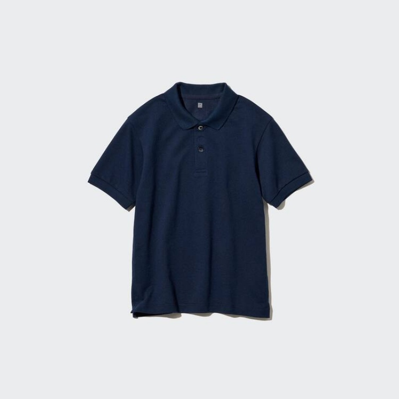 Kids' Uniqlo Dry Piqué Polo Shirts Navy | PXAH-83452