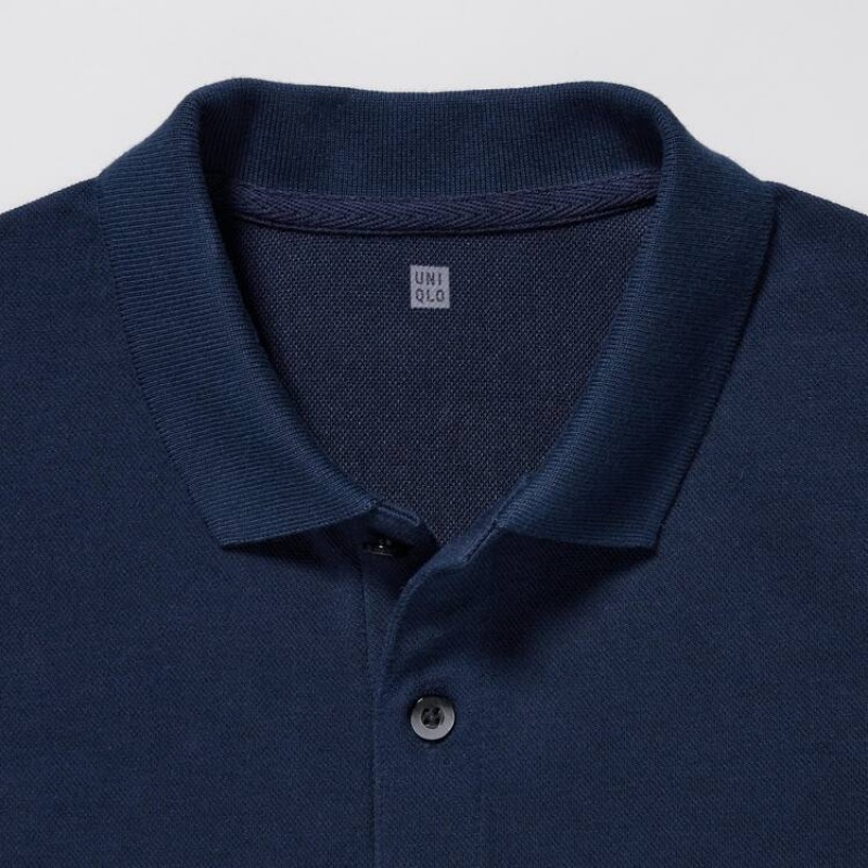 Kids' Uniqlo Dry Piqué Polo Shirts Navy | PXAH-83452