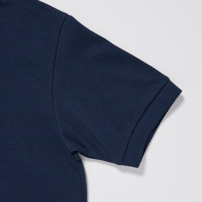 Kids' Uniqlo Dry Piqué Polo Shirts Navy | PXAH-83452