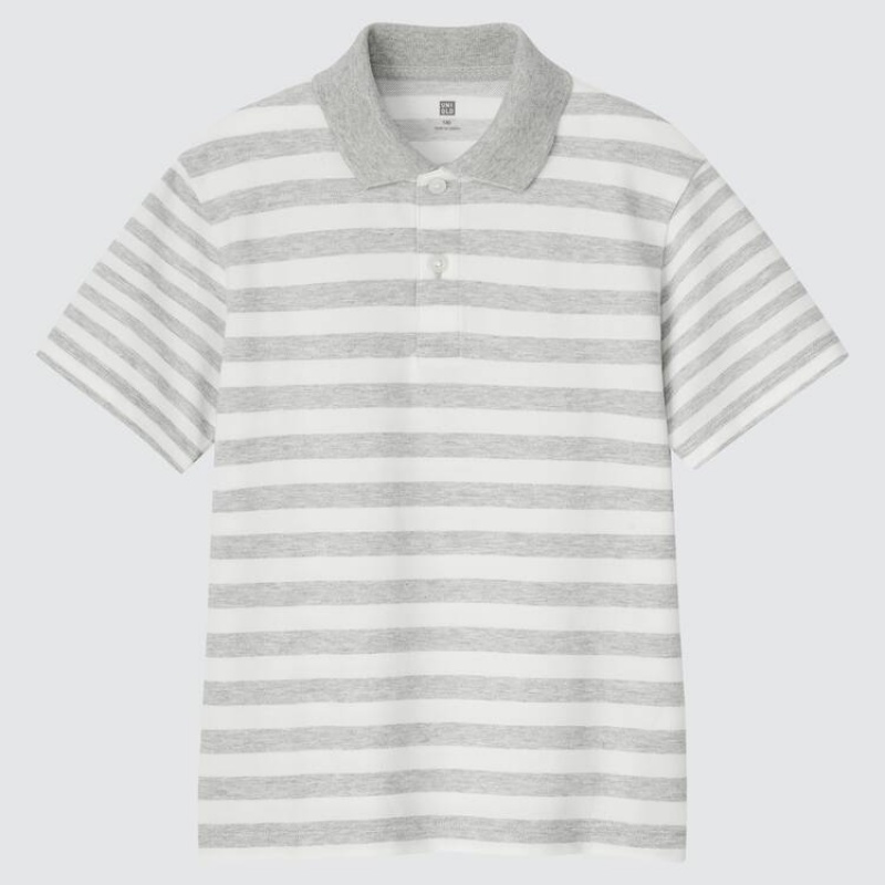 Kids\' Uniqlo Dry Piqué Striped Polo Shirts Grey | SKWV-13908