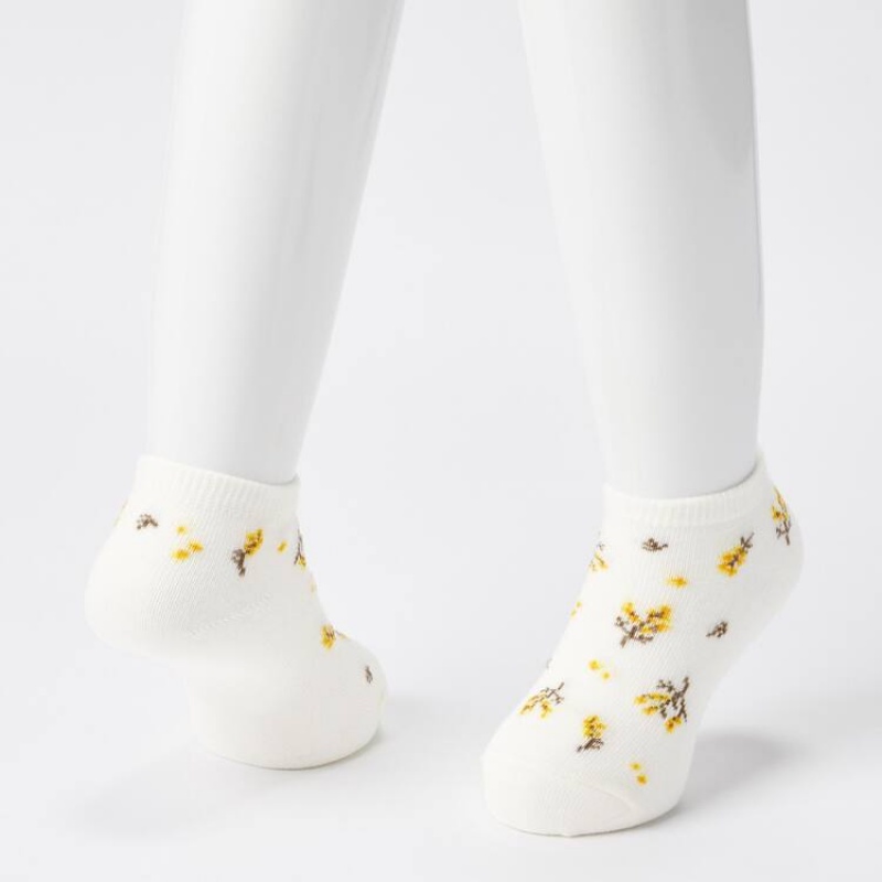 Kids' Uniqlo Flower Print Short (Three Pairs) Socks Cream / Yellow / Blue | GBOH-51284