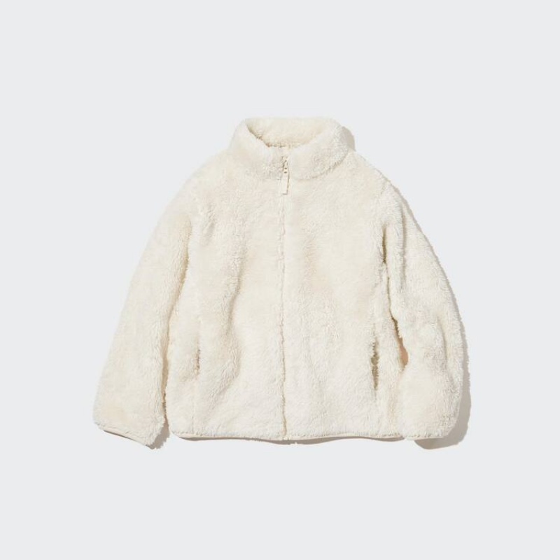 Kids\' Uniqlo Fluffy Fleece Zipped Jackets White | XCBL-52708