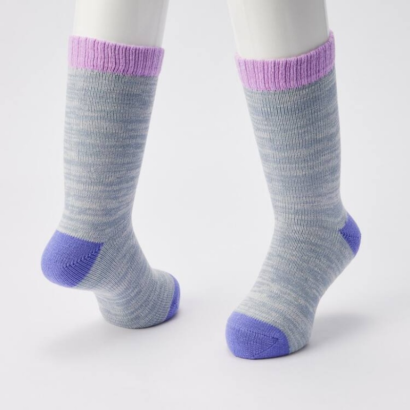 Kids' Uniqlo Heattech Colour Block (Two Pairs) Socks Grey / Blue | EUIT-03416