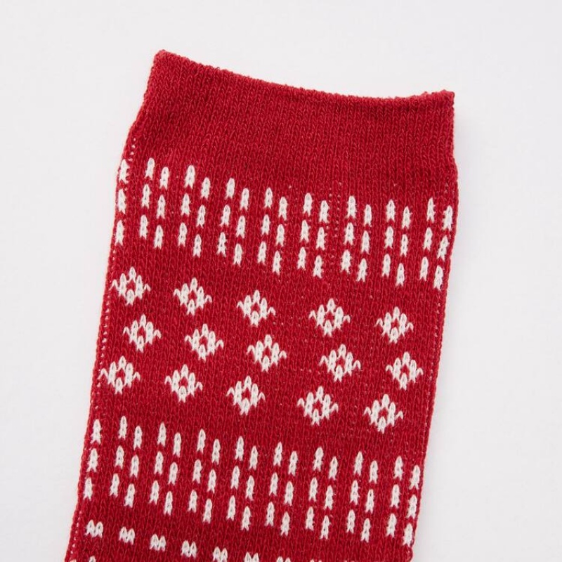 Kids' Uniqlo Heattech Fair Isle Print (Two Pairs) Socks Red / Beige | IREN-28743