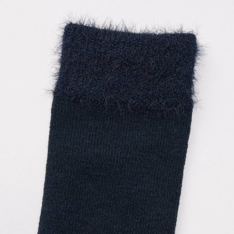 Kids' Uniqlo Heattech Knee High Fluffy (Two Pairs) Socks Black | DIXG-46218