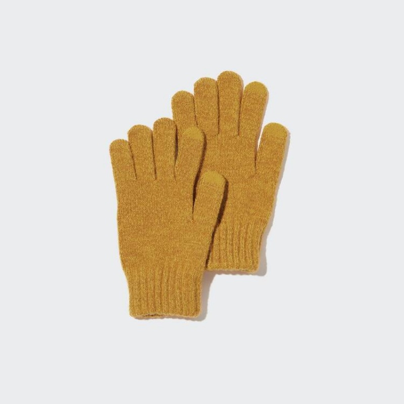 Kids\' Uniqlo Heattech Knitted Thermal Gloves Gloves Yellow | TUCV-47962