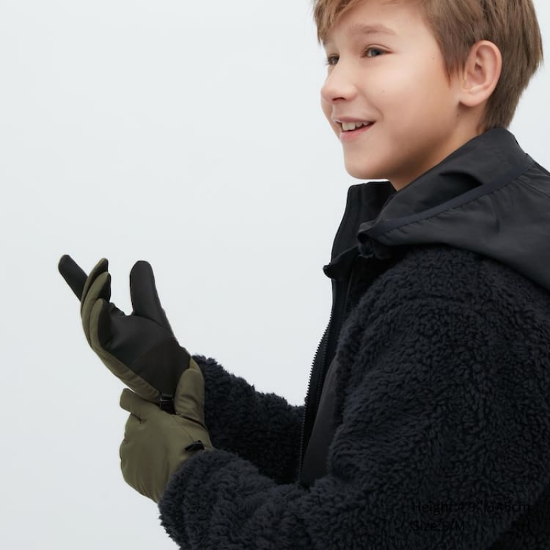 Kids' Uniqlo Heattech Lined Touchscreen Thermal Gloves Gloves Olive | XVTQ-58627