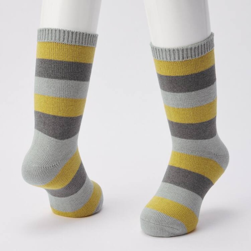 Kids' Uniqlo Heattech Striped (Two Pairs) Socks Grey / Yellow | OFTA-85719