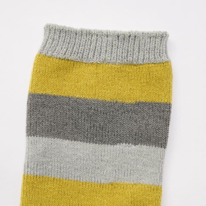 Kids' Uniqlo Heattech Striped (Two Pairs) Socks Grey / Yellow | OFTA-85719