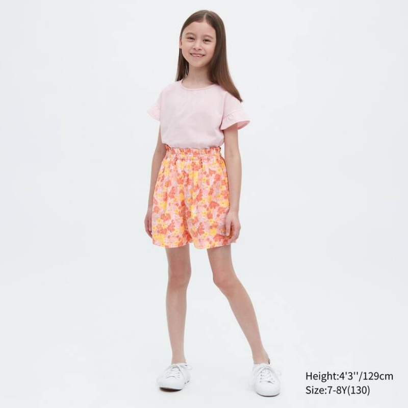 Kids' Uniqlo Linen Blend Flower Print Easy Shorts Pink | PJCF-84937