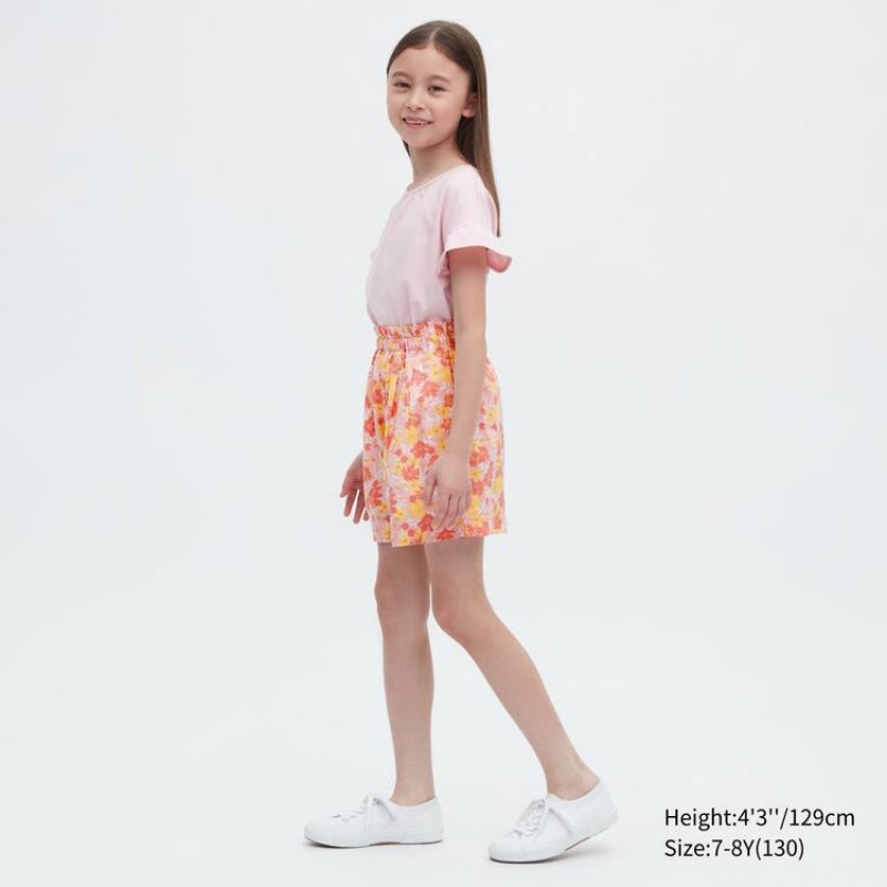 Kids' Uniqlo Linen Blend Flower Print Easy Shorts Pink | PJCF-84937