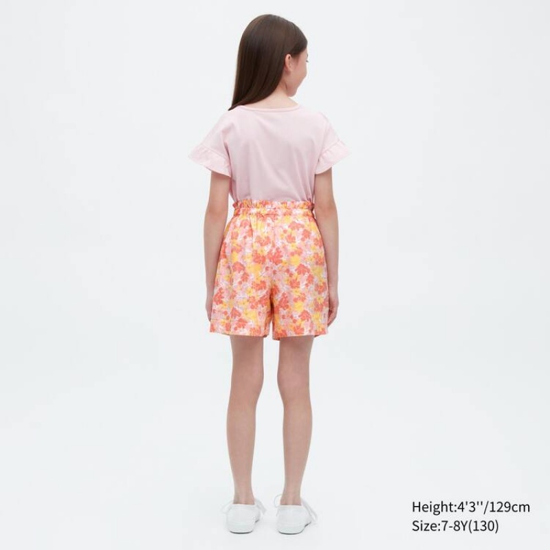 Kids' Uniqlo Linen Blend Flower Print Easy Shorts Pink | PJCF-84937