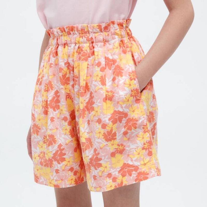 Kids' Uniqlo Linen Blend Flower Print Easy Shorts Pink | PJCF-84937