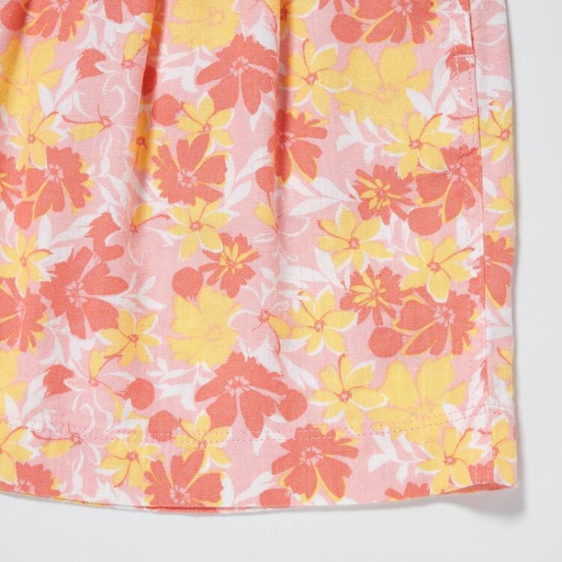 Kids' Uniqlo Linen Blend Flower Print Easy Shorts Pink | PJCF-84937