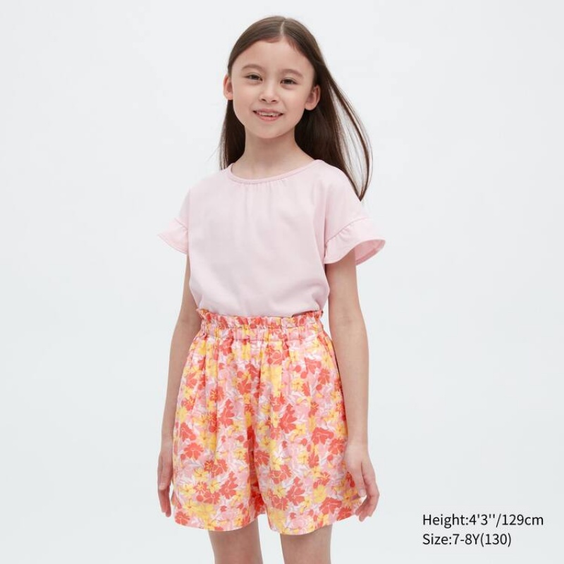 Kids\' Uniqlo Linen Blend Flower Print Easy Shorts Pink | PJCF-84937