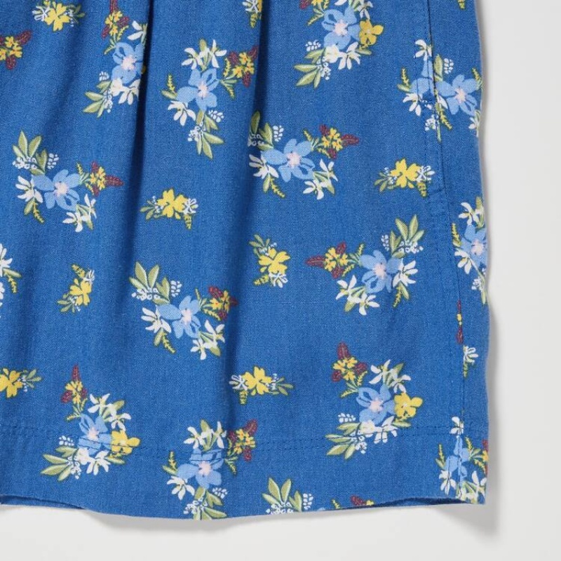 Kids' Uniqlo Linen Blend Flower Print Easy Shorts Blue | NDAQ-59170