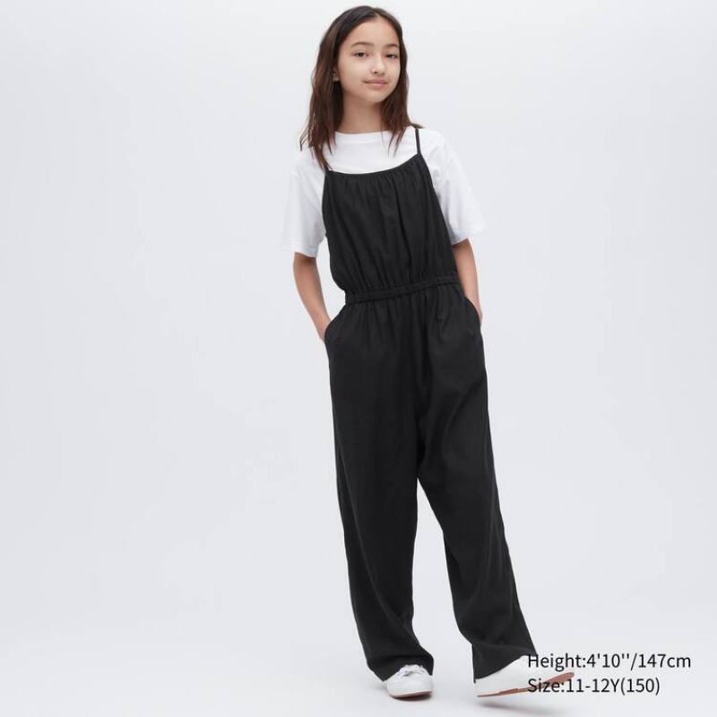 Kids\' Uniqlo Linen Blend Jumpsuit Black | GXLS-84390