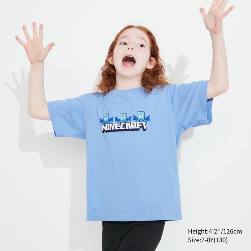 Kids' Uniqlo Minecraft Ut Graphic T Shirts Blue | OLET-20735