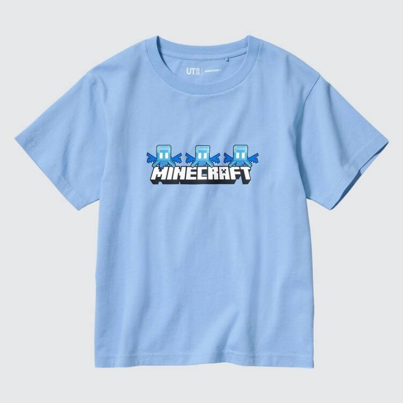 Kids' Uniqlo Minecraft Ut Graphic T Shirts Blue | OLET-20735