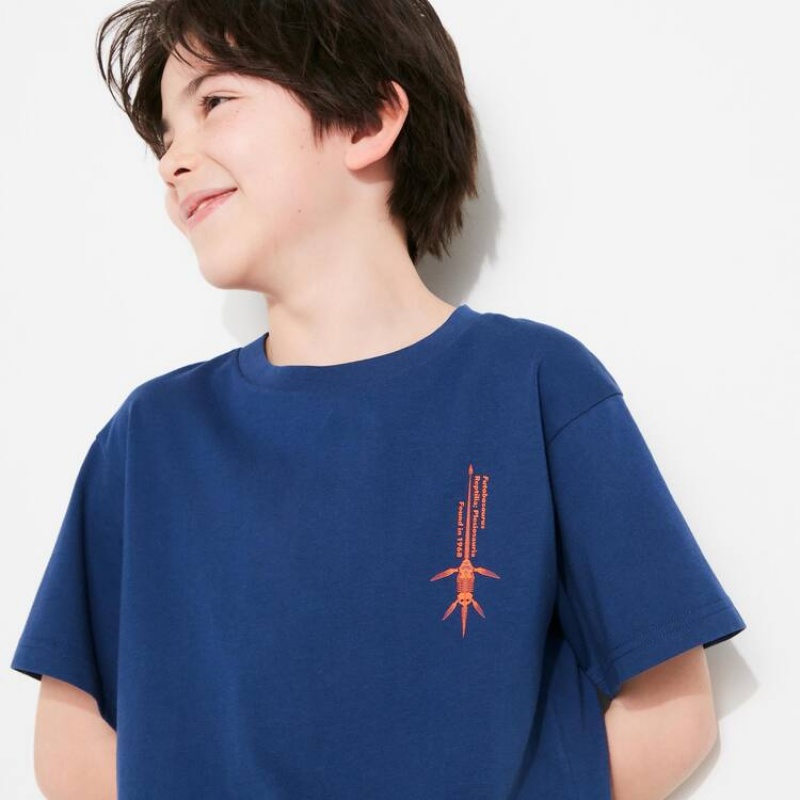 Kids' Uniqlo National Museum Of Nature And Science Tokyo Ut Graphic T Shirts Blue | EGFH-92160