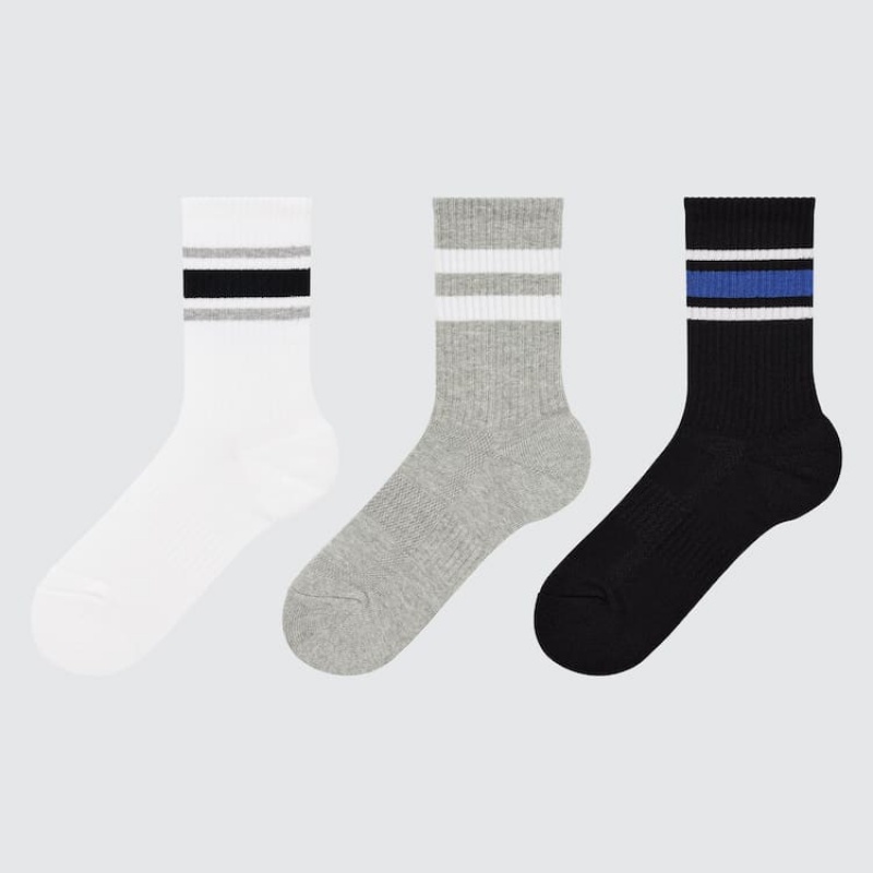 Kids\' Uniqlo Regular (Three Pairs) Socks White / Grey / Black | UPQT-78542