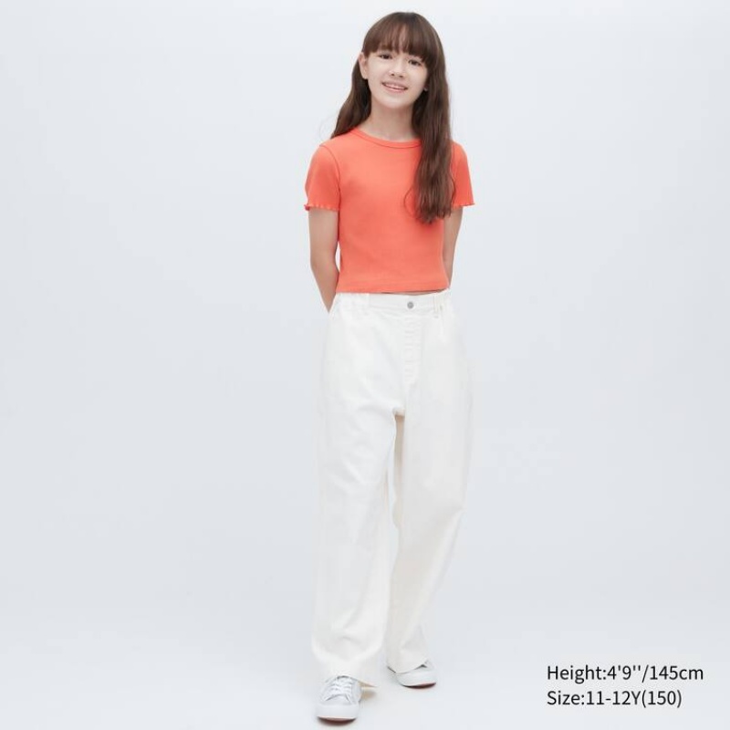 Kids' Uniqlo Ribbed Cropped T Shirts Orange | EMGN-20735