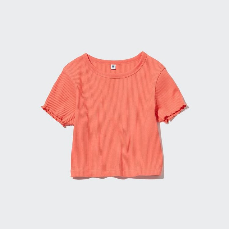 Kids' Uniqlo Ribbed Cropped T Shirts Orange | EMGN-20735