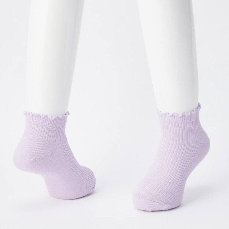 Kids' Uniqlo Ribbed Short (Three Pairs) Socks Pink / Green / Grey | CIRV-67384