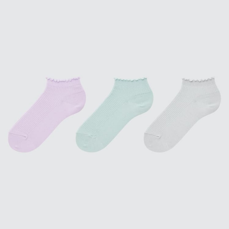 Kids\' Uniqlo Ribbed Short (Three Pairs) Socks Pink / Green / Grey | CIRV-67384